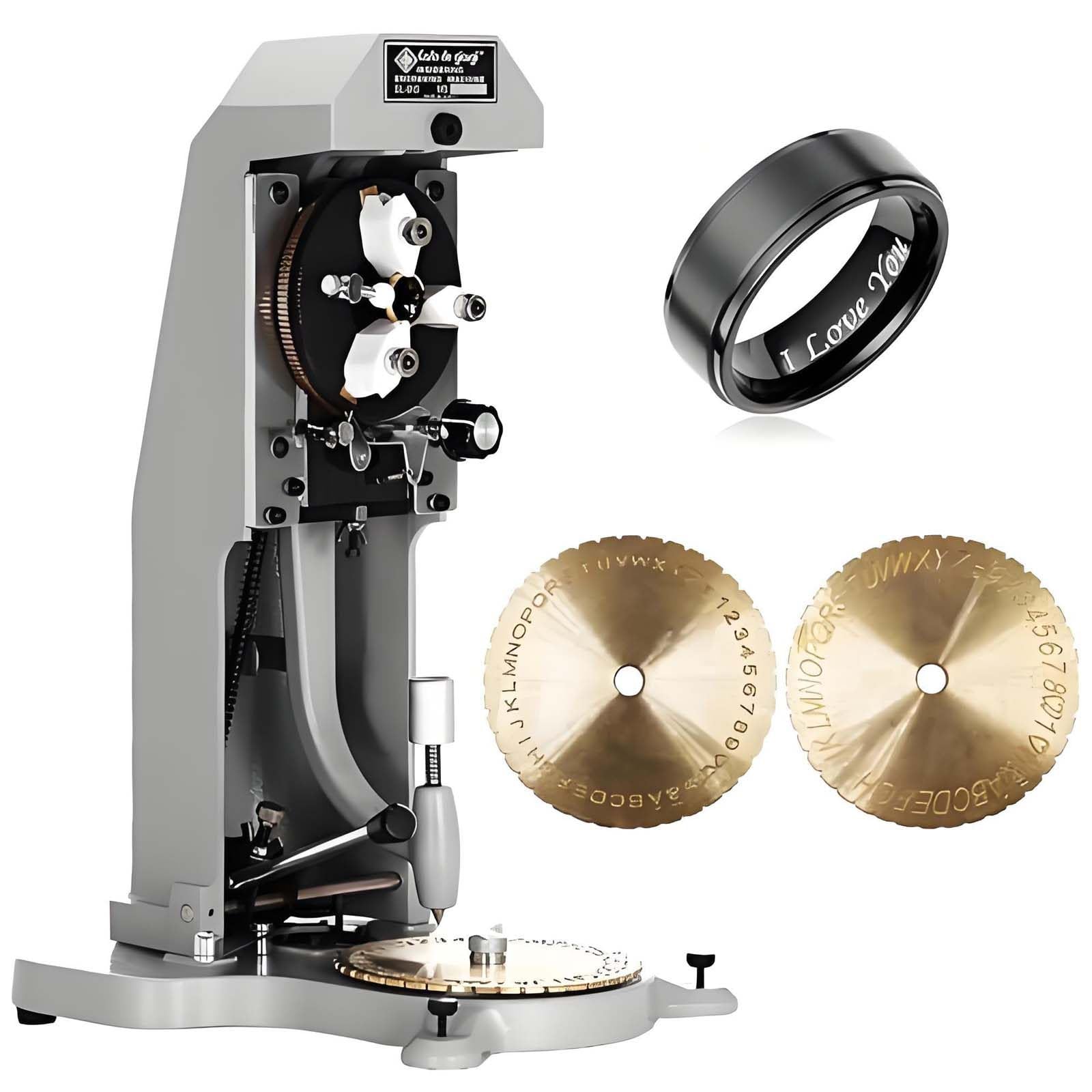 GUTYGIO Double Sided Dial Ring Engraving Stamping Machine, Professional Inner Rings Engraver Tool,1.5mm-2.0mm Letter Block Ring Engraver Machine with 2 Fonts Dial, for Rings Inner Engraving