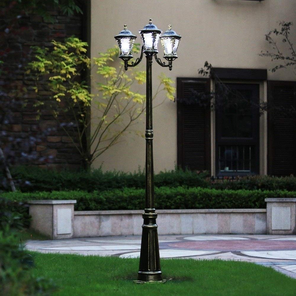 3 luces Victoria Lámpara de poste de poste alto Luz de calle exterior impermeable de aluminio IP55 Lámpara de columna de vidrio de pared de puerta de vidrio para patio trasero de villa, patio, jardín,