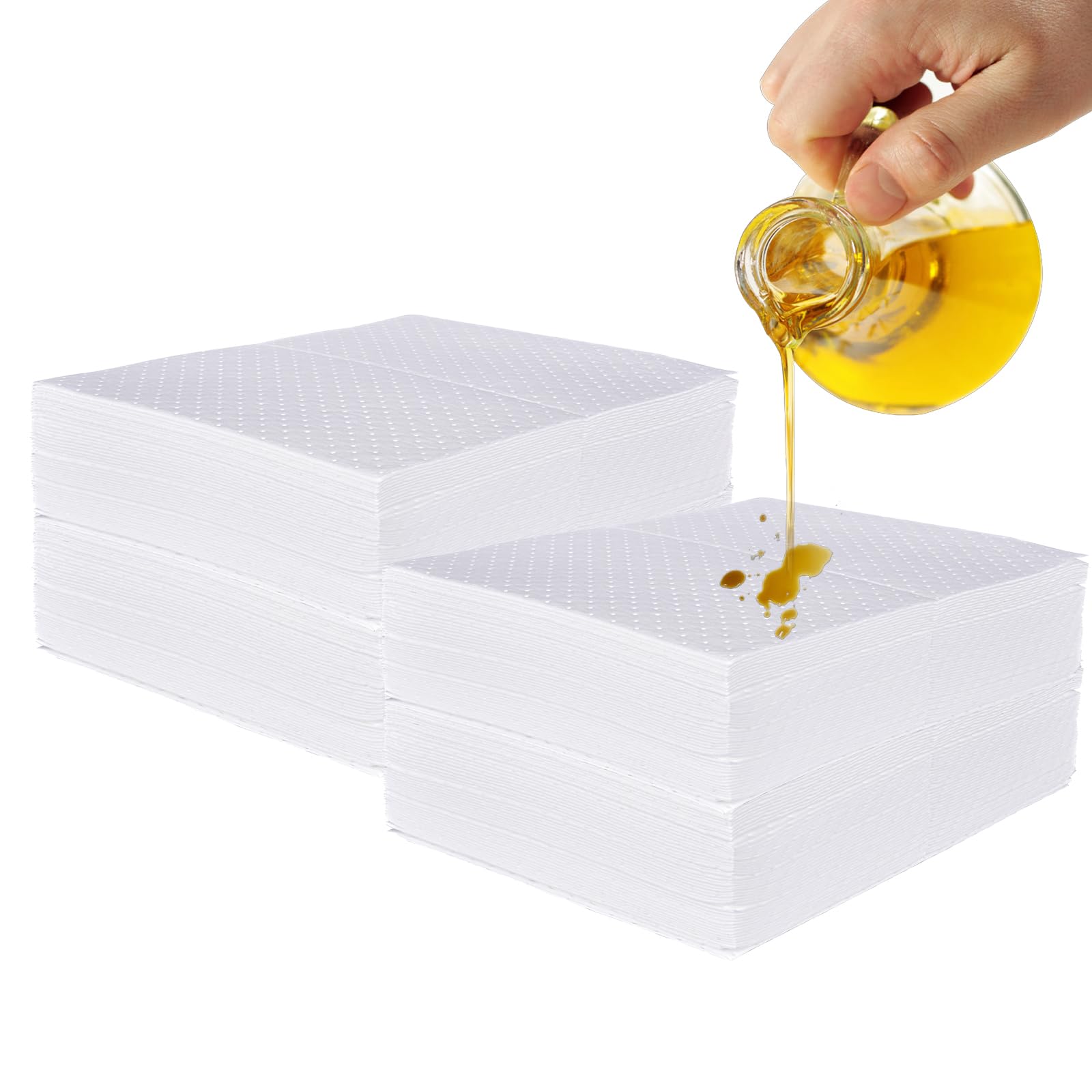 PONO 200 Pcs Oil Absorbent Pads, White Heavy Weight Oil-Only Absorbent Pad, Used for Oil Spill Cleaning in Garage Workshop, Reusable, Washable, Durable(15x20 in)