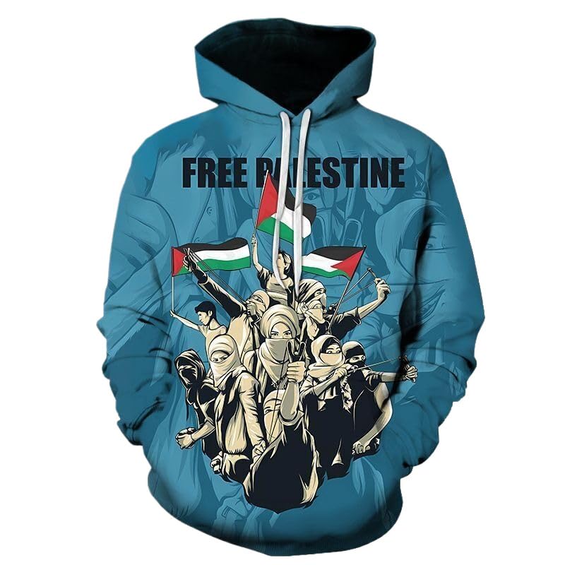 KETAFOUND Sweat À Capuche Patriotique avec Drapeau De La Palestine - Pull Ample À Manches Longues avec Cordon De Serrage Et Poches, Sweat-Shirts À Imprimé...
