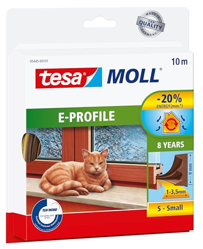 tesa INSULATION Bande d'étanchéité S - Joint en caoutchouc autocollant pour l'isolation des fentes sur les fenêtres et les portes - Marron - 10 m x 9 mm x 4 mm