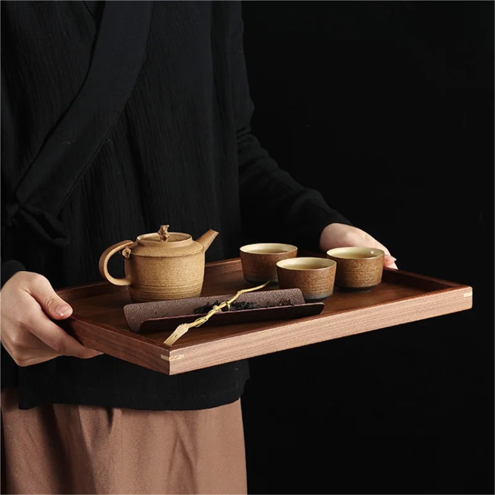 Bandeja para Servir té, 2 Piezas, de Madera Maciza, Sencilla, para el hogar, Ideal para Aperitivos en la Sala de Estar (35 x 25 cm)