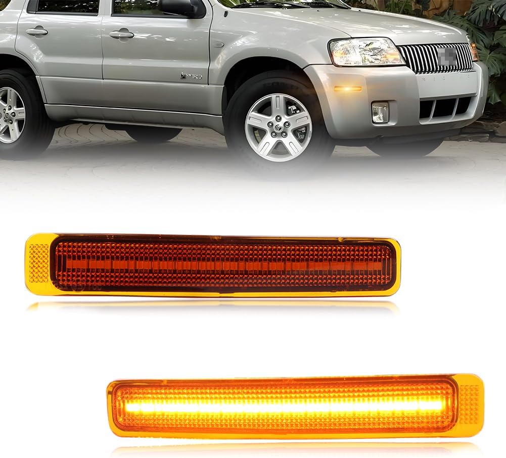 Front Bumper Reflector Compatible with Mercury Mariner 2005 2006 2007, [IP67 Waterproof] [IP67 Waterproof] Amber LED Front Bumper Reflector, 2 PCS, Amber Lens