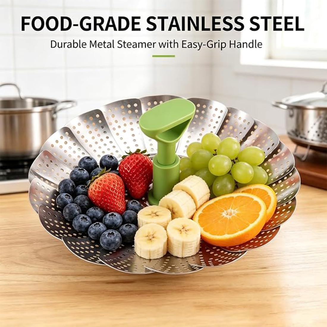 Cesta Vaporera Extensible De Acero Inoxidable Para Verduras