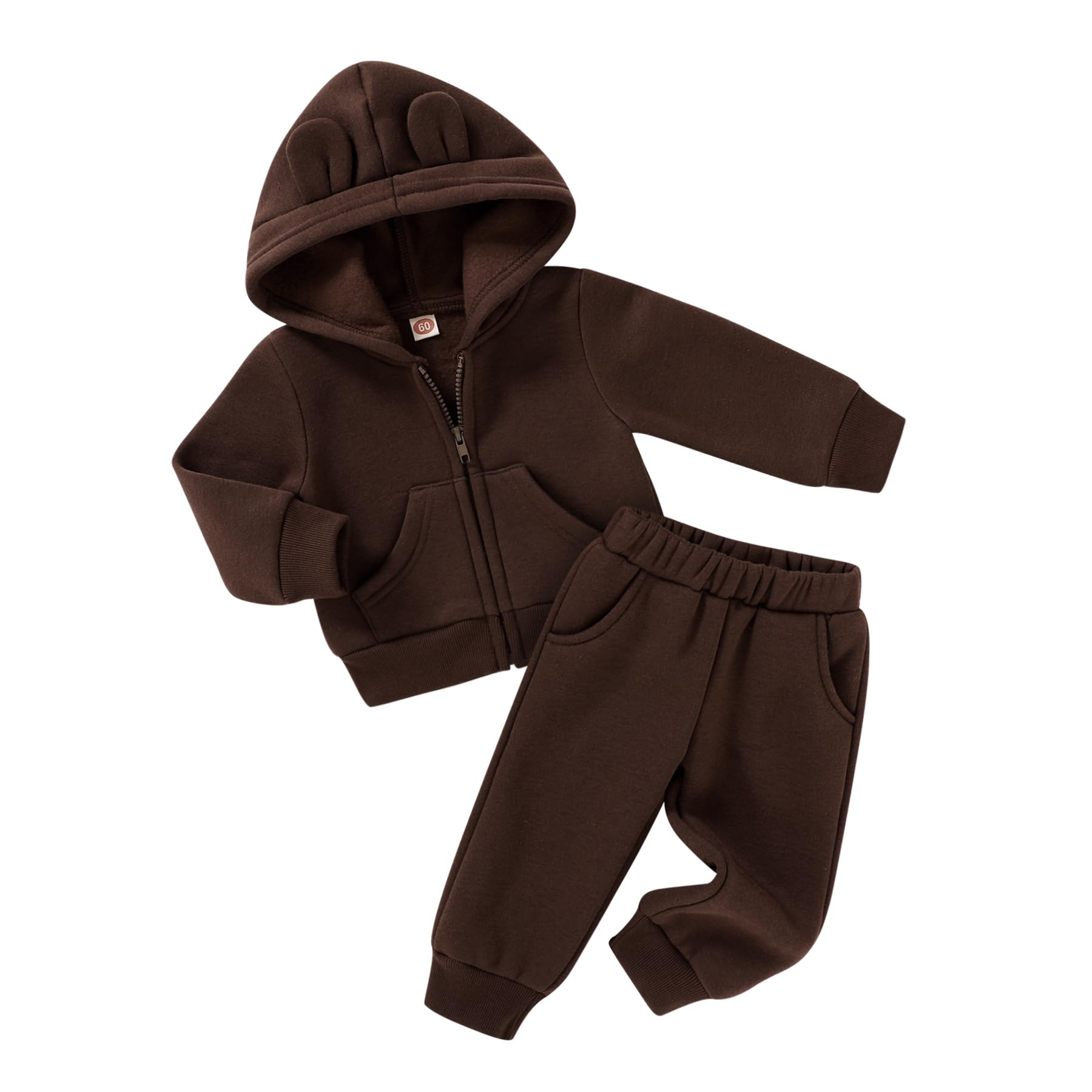 Happy Town Baby Clothes for Girls Boys Clothes Solid Color Zipper Hoodie and Pants Set Infant Fall Winter Outfits