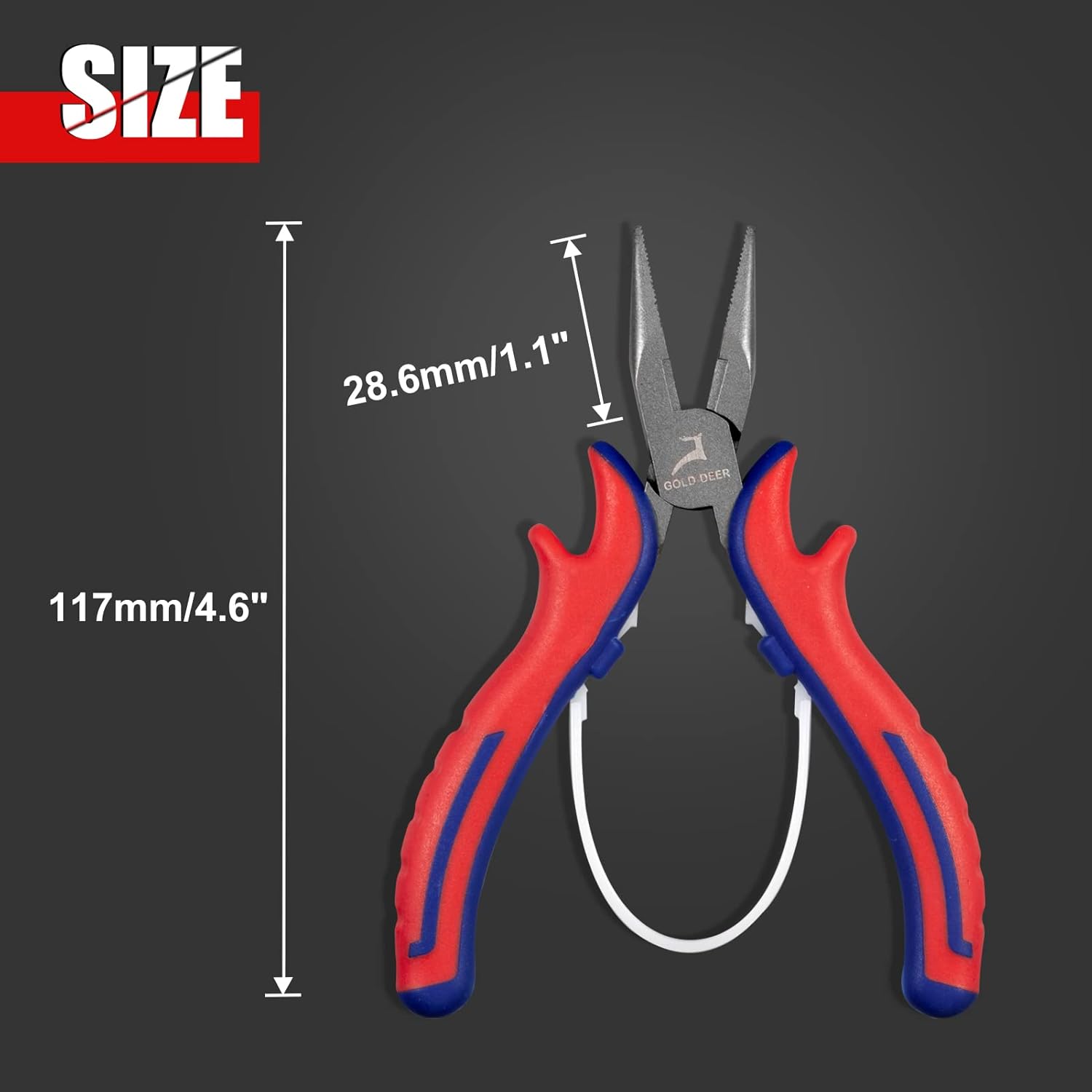 GOLD DEER 5" Mini Long Nose Pliers with Serrated Jaws Long Nose Needle Nose Pliers with Wire Cutters, CRV Steel Body with Teflon Finish and Professional Handle, Jewelry Plier for Fishing Wire Wrapping