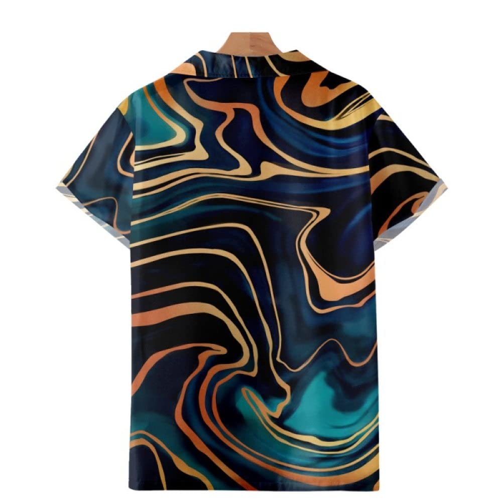 Camicia Hawaiana, Camicia Hawaiana Estiva da Uomo Camicia da Spiaggia a Maniche Corte con Motivo a Linee Geometriche astratte Vintage Camicia Taglie Forti con Bottoni Casual Maglietta da Festa ad