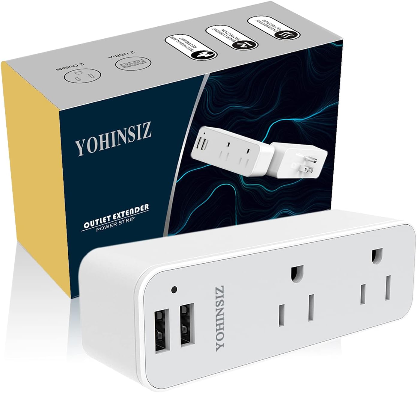 [2 pack]Multi plug Outlet Extender,YOHINSIZ Electrical Outlet splitter with 2 USB(Total 2.4A) Ports,3 Prong Wall Charger Expander,ETL List,Plug Adapter for Home,School,Travel (WHITE) - - 