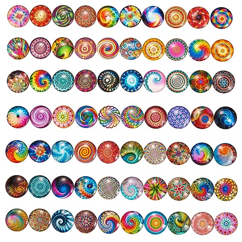 BEEFLYING 70pcs Half Round Mosaic Printed Glass Cabochons Colorful Flatback