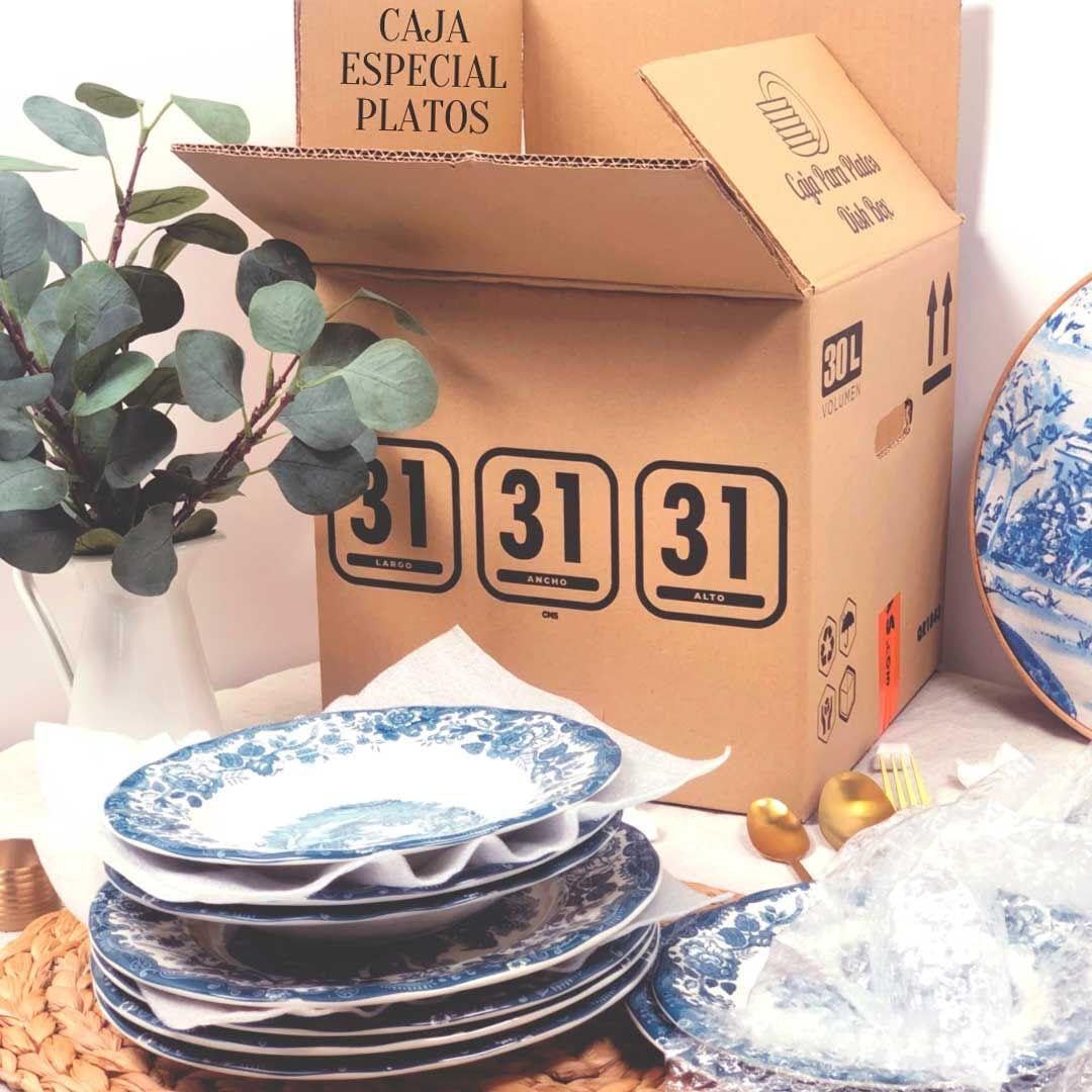 Telecajas | 10 cajas 31 x 31 x 31 cm | Cajas de cartón robustas con asas para mudanza o envío | Ideal para platos, sombreros y revistas | Pack de 10