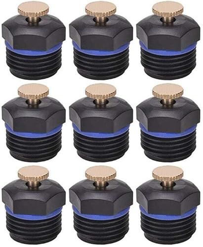 Yahpetes 9 boquillas de nebulización de jardín de 1/2 pulgada ajustables para césped de jardín, boquilla de nebulización de rociado de agua de 360