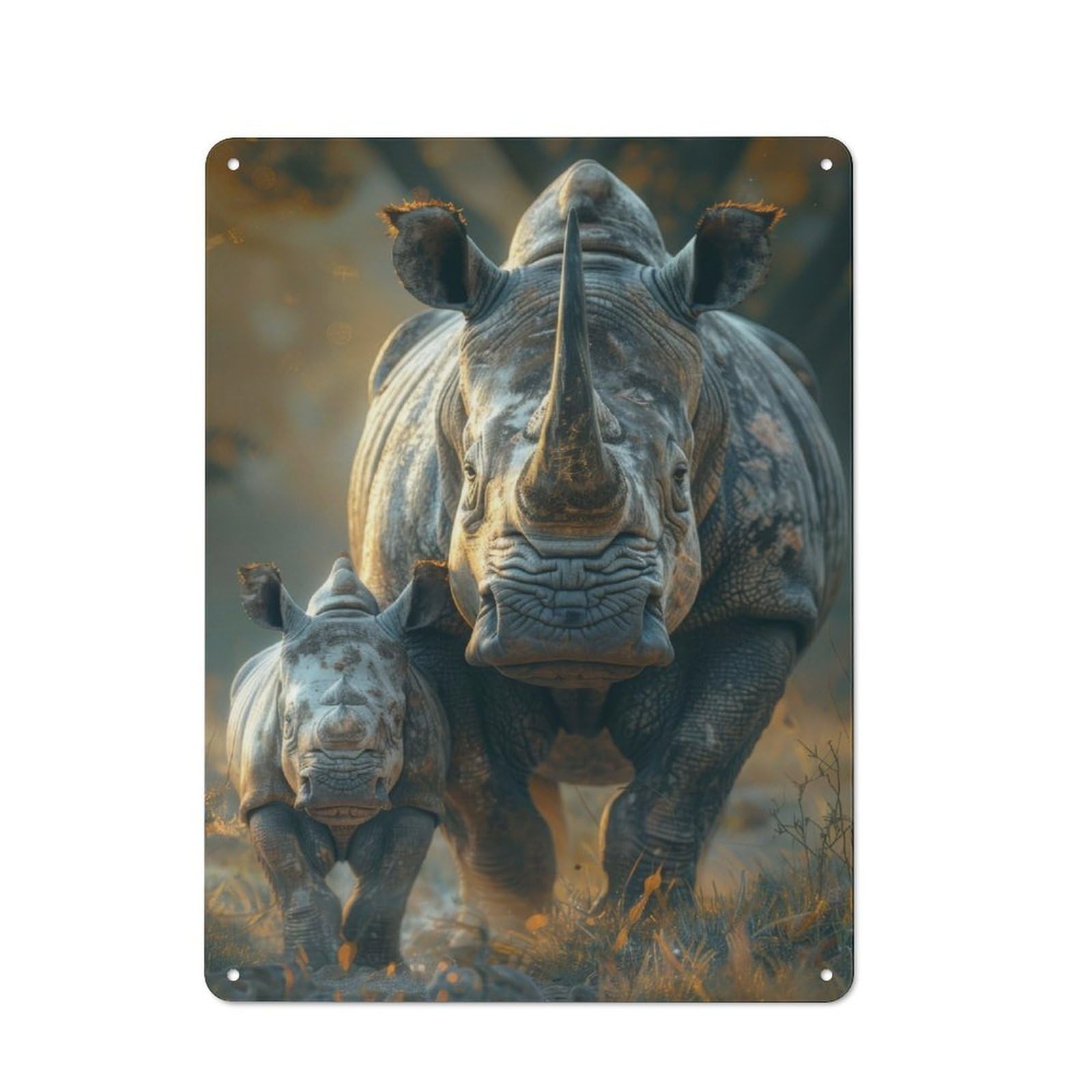 Junmoney Rhinocheros Animal Family Rustic Tin Sign 40X30cm For Man Cave Or Games Room, Housewarming Present For People Styling Man Cave And Games Room