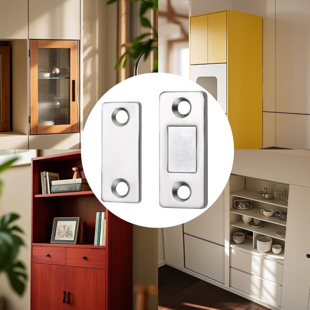Confezione da 8 chiusure magnetiche per porte, ultra sottili, adesive, per armadietti, cassetti, armadi, porte scorrevoli (giallo antico)