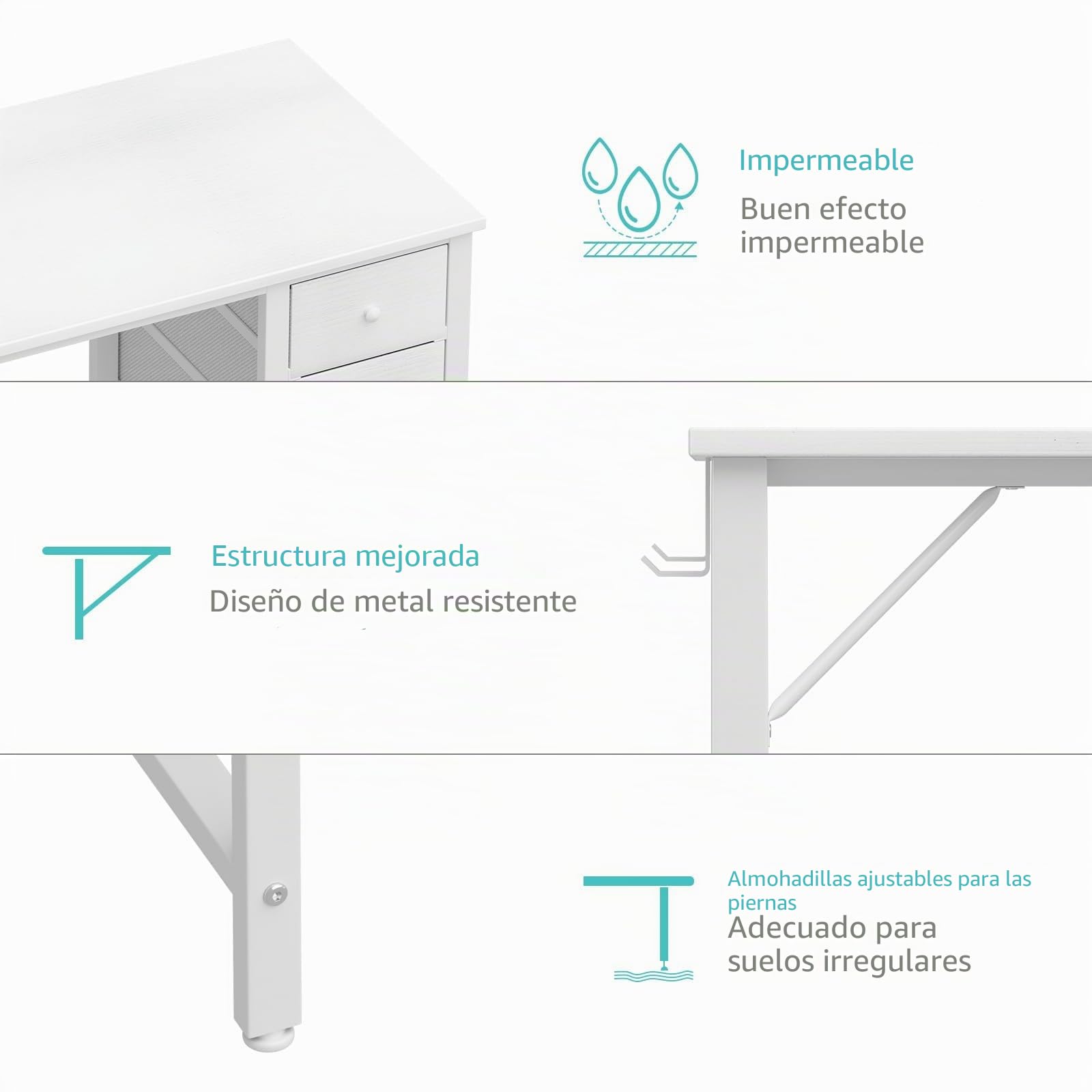 Lufeiya Escritorio Blanco Pequeño con Cajones,Mesa Escritorio de Estudio para Niños y Niñas, Escritorio Oficina Reversible para Espacios pequeños 100X48CM