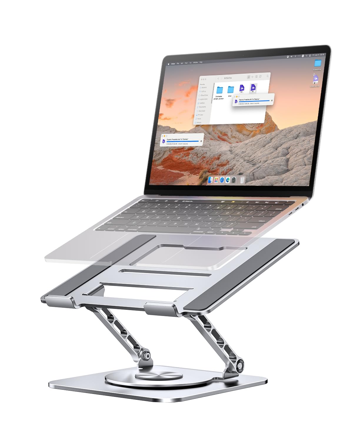 AOEVI Adjustable Computer Stand with 360 Rotating Base, Ergonimic Foldable Laptop Riser for Desk Compatible with MacBook Pro/Air Notebook up to 15 Inches, Silver-image-25