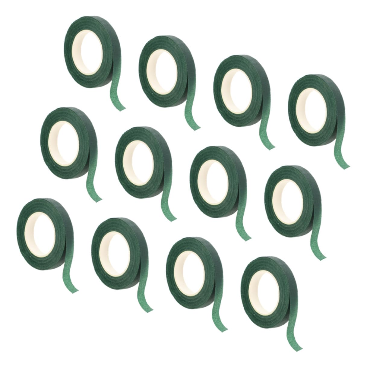 12 Rolls Floral Tape Non-Adhesive Deep Green Flower Wrapping Tape for Bouquets DIY Floral Stem Wrapping Crafting Supplies