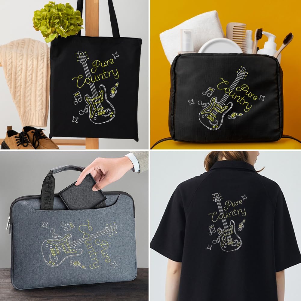 SUPERDANT Gitaar Bling Strijken Strass Muziek Notes Crystal Strass Ijzer op Hotfix Transfer Decals Diamant Warmteoverdracht Sjabloon Applique Reparatie Transfer Bling DIY