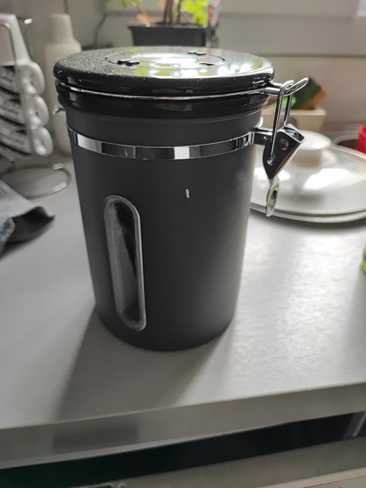 UZSUZZ Boîte à Café Hermétique Acier Inox 304 – Couvercle Verre Transparent + Cuillère Doseuse, Conservation Fraîcheur