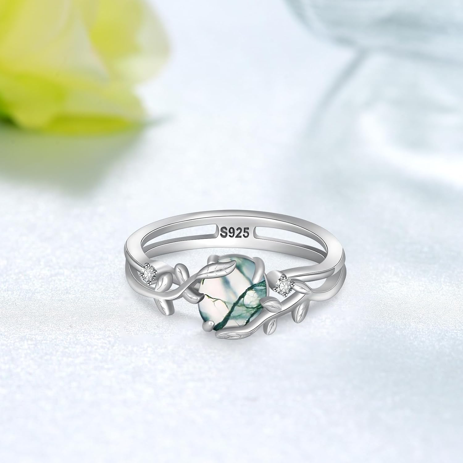 Moss Agate Ring 925 Sterling Silver Moss Agate Jewelry Agate Rings for Women Gift - Image 2