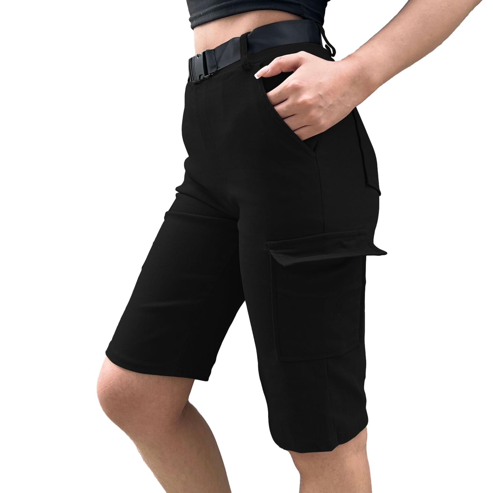 Nuofengkudu Petite Cargo Pantalones Cortos Mujer Bolsillos Elasticos Cintura Alta Shorts Pantalon Deportivo Combat Moda Adolescente Y2K Streetwear