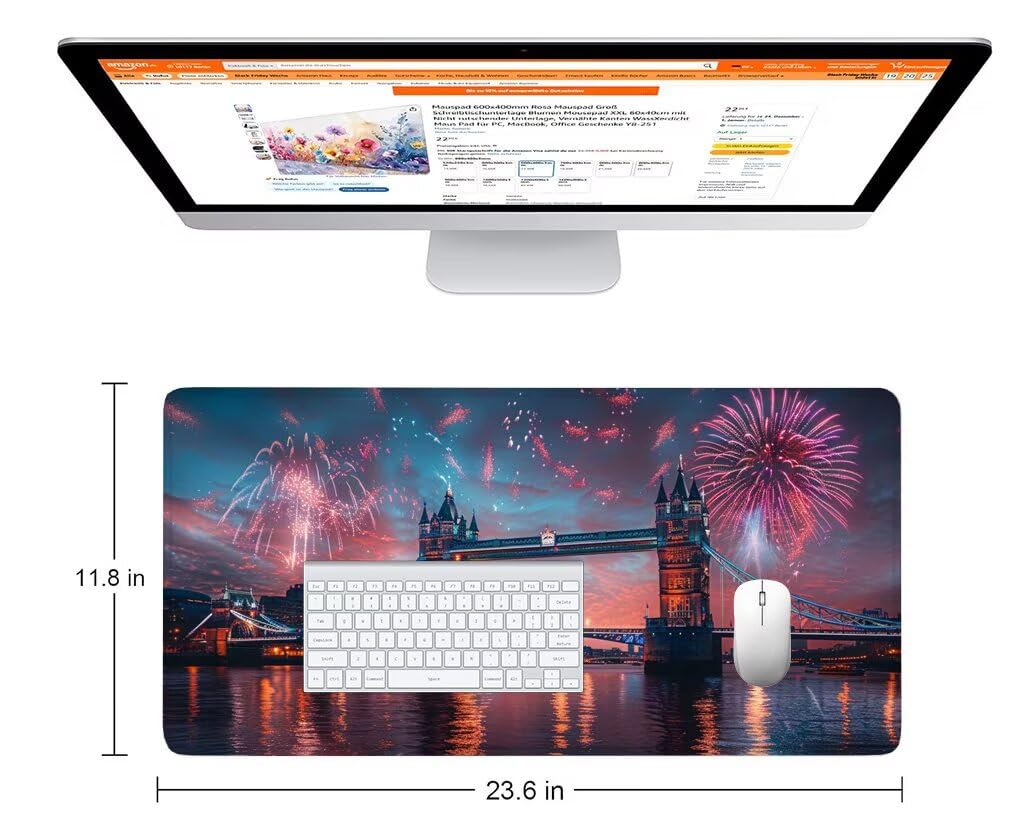 Podkładka pod mysz Fioletowy Podkładka Pod Mysz Biurko Fajerwerki Mata Biurkowa 1400 x 600 x 3 mm, Podkładka pod mysz z antypoślizgową gumową podstawą, zmywalna, podkładka pod mysz do gier, PC, Biura
