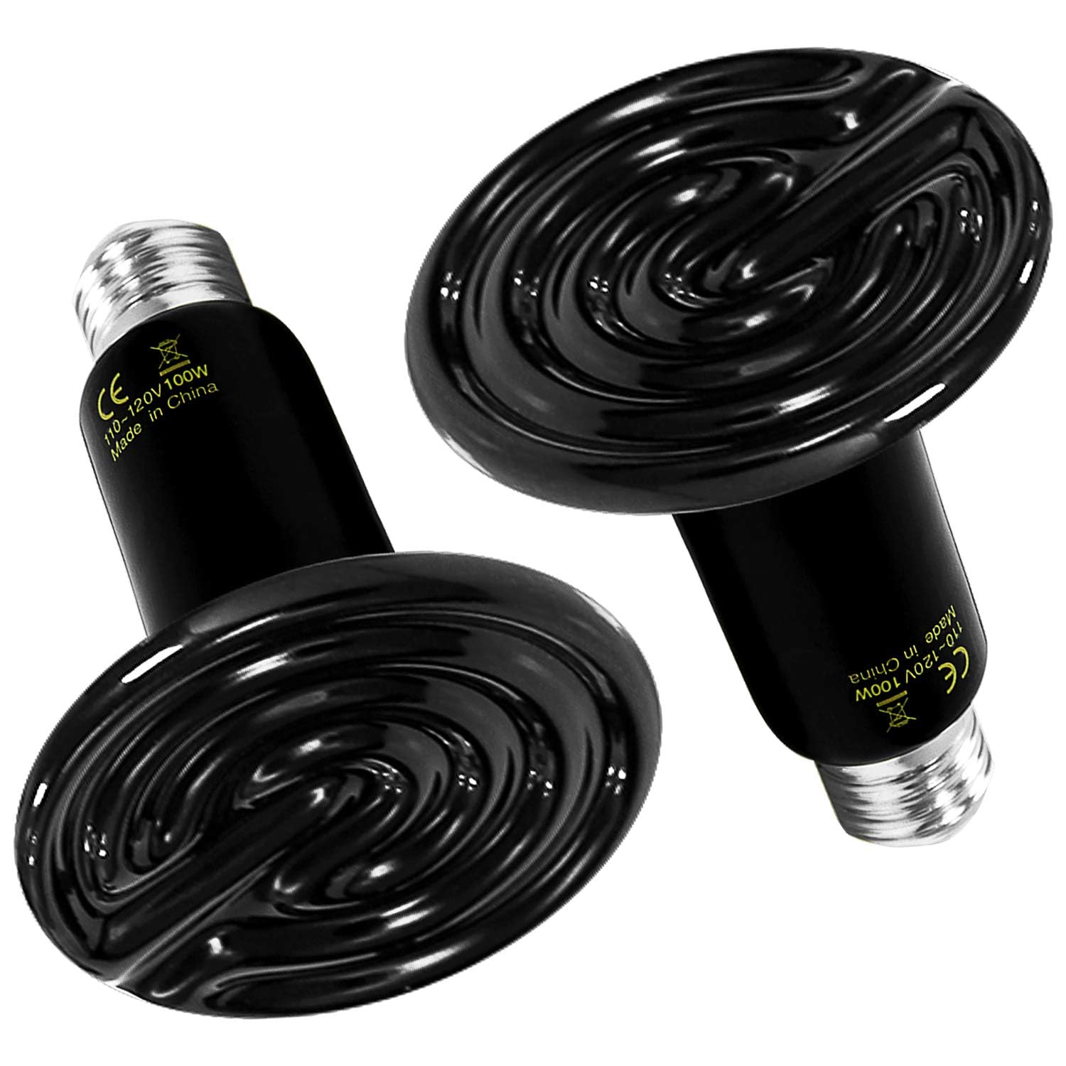 Simple Deluxe Ceramic Heat Emitter 100W Reptile Heat Lamp Bulb No Light Emitting Brooder Coop Heater for Amphibian Pet Snake Turtle & Incubating Chicken, No Harm, Color Black, 2 Pack