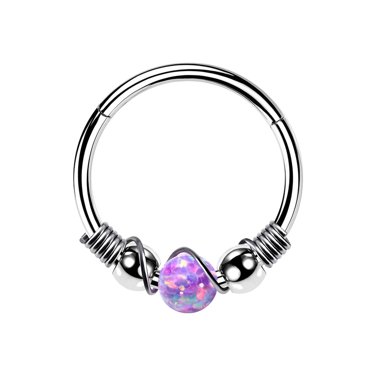 ALACLO Nose Ring Hoop, 316L Surgical Steel Opal Septum Ring, 18G 20g Cartilage Earring for Women Helix Daith Tragus Nose Labret Lip Piercing Jewelry