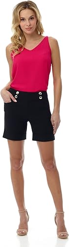 Rekucci Pantalones cortos con puños para mujer, tiro medio, entrepierna de 6 pulgadas, bolsillos, pantalones cortos de verano de moda para el