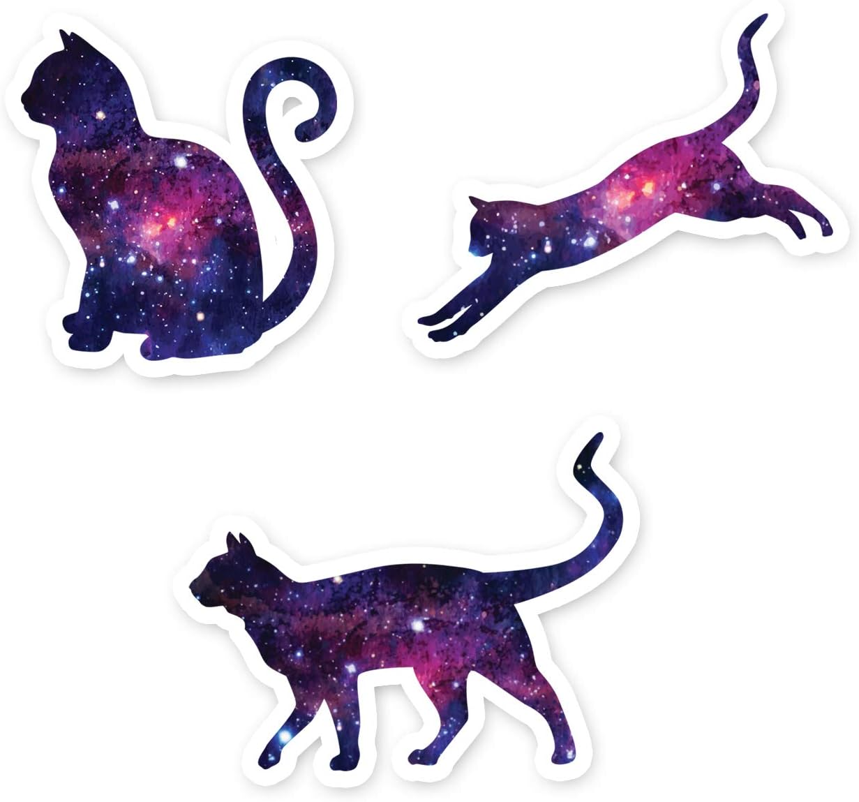 Cat Stickers Galaxy Collection – 3 Pack Vinyl Decal Set – Cat Laptop Stickers for Laptop, Phone, Tablet – Durable Aesthetic Vinyl Decal Stickers