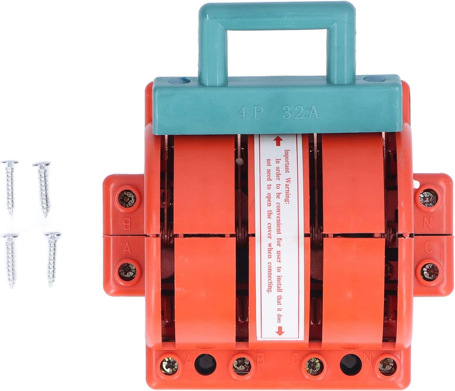32A 4 Pole Double Throw Knife Switch, Electrical Disconnect for 3 Phase Household Industry - Durable Flame Retardant Material, Easy Terminal Access Installation
