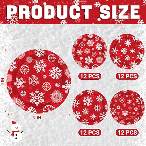 QZYL 48 Pcs Christmas Plates, Disposable Christmas Paper Plates Set in 4 Styles, 9" Red Xmas Snowflake Plate, Xmas Party Supplies for Ugly Sweater Winter Holiday Dinnerware Decor – Image 3