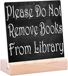 Funny Please Do Not Remove Books From Library Ceramic Table Sign,Rustic Ceramic Plaque Signs Desk Decor For Home Office Restroom Toilet Shelf Table Decorations, 4X4 Inch