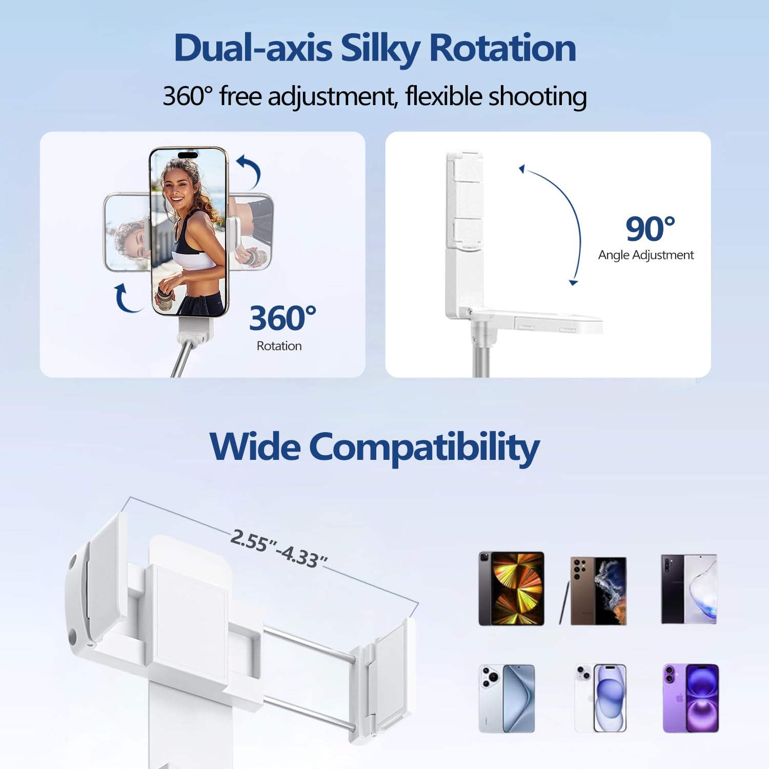 yAyusi Mini Selfie Stick Estensibile, Selfie Stick Portatile Tascabile con Telecomando, Supporto per Cellulare Compatto per Vlog/Registrazione Video/Streaming Live/Creazione di Contenuti (Bianco)