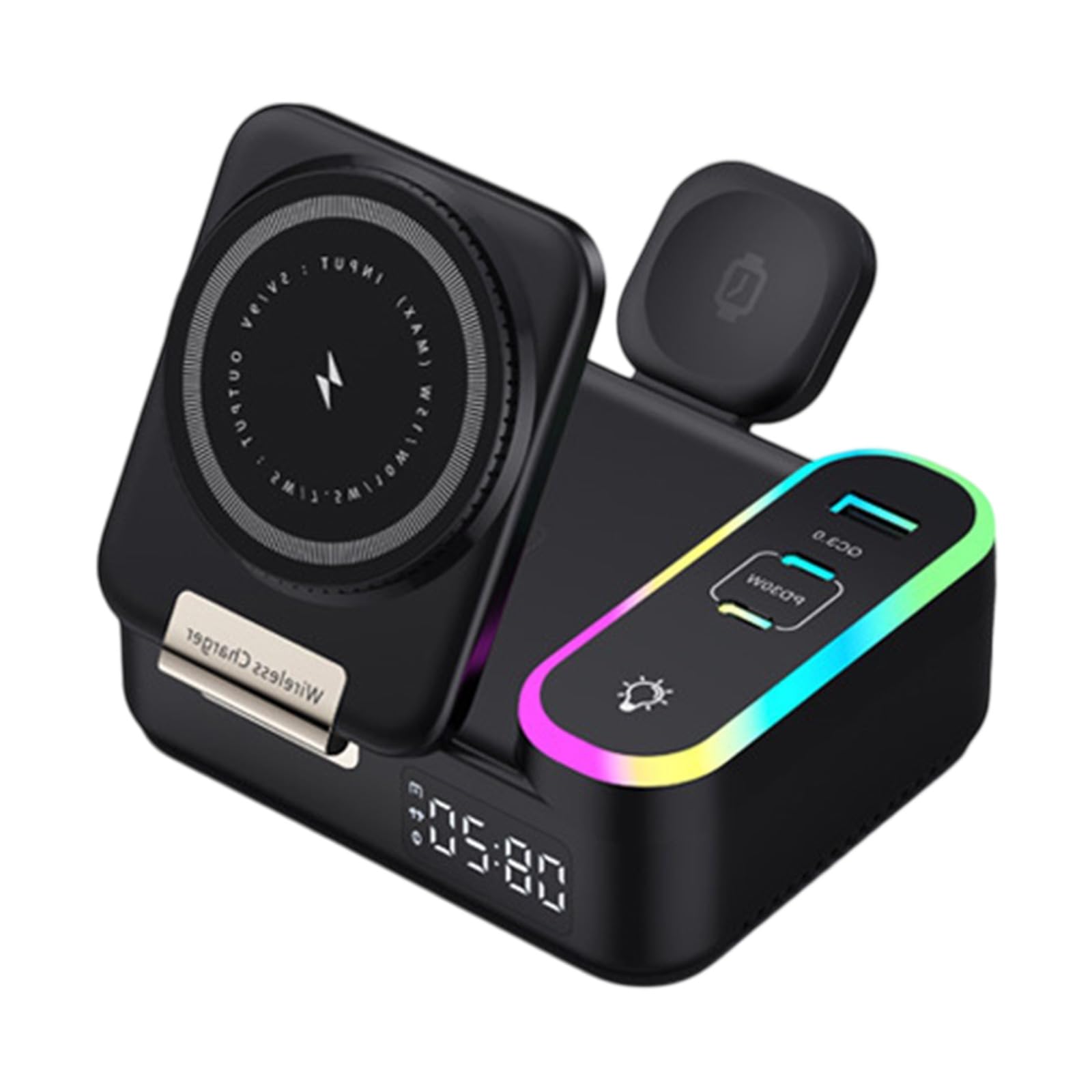 Caricabatterie magnetici con Cavo Retrattile 3 in 1 15W per Smartphone e smartwatch Caricabatterie con Cavo Retrattile