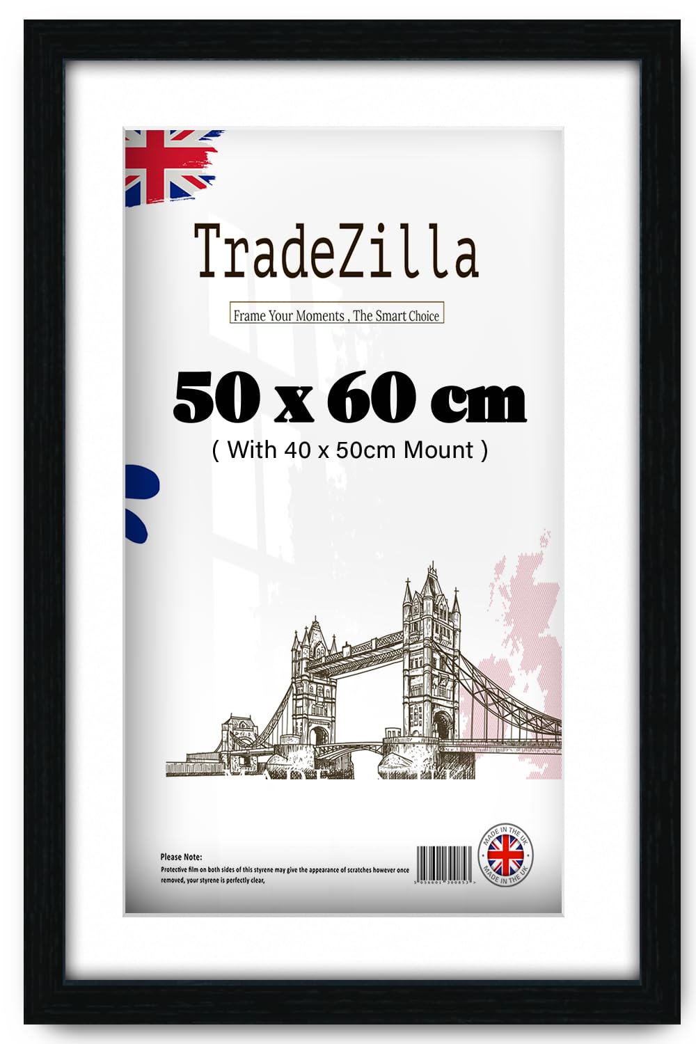 Tradezilla Black | Modern Mdf Picture Frame (50 X 60 Cm) With (19.68 X 15.74 Inch) White Mount Engineered Wood | 20" X 24" Poster, Art, Frame For Home & Gallery [ ]