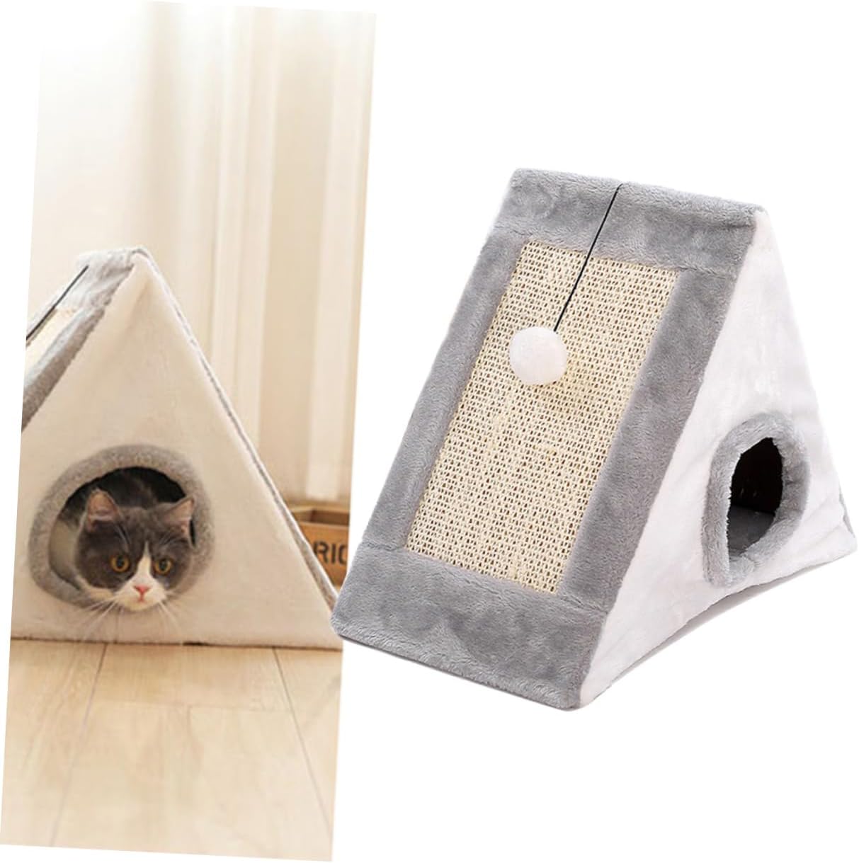 Indoor Cat Cave Bed Scratch Post Sisal Mat Multi-Function Kitten Furniture Soft Padding
