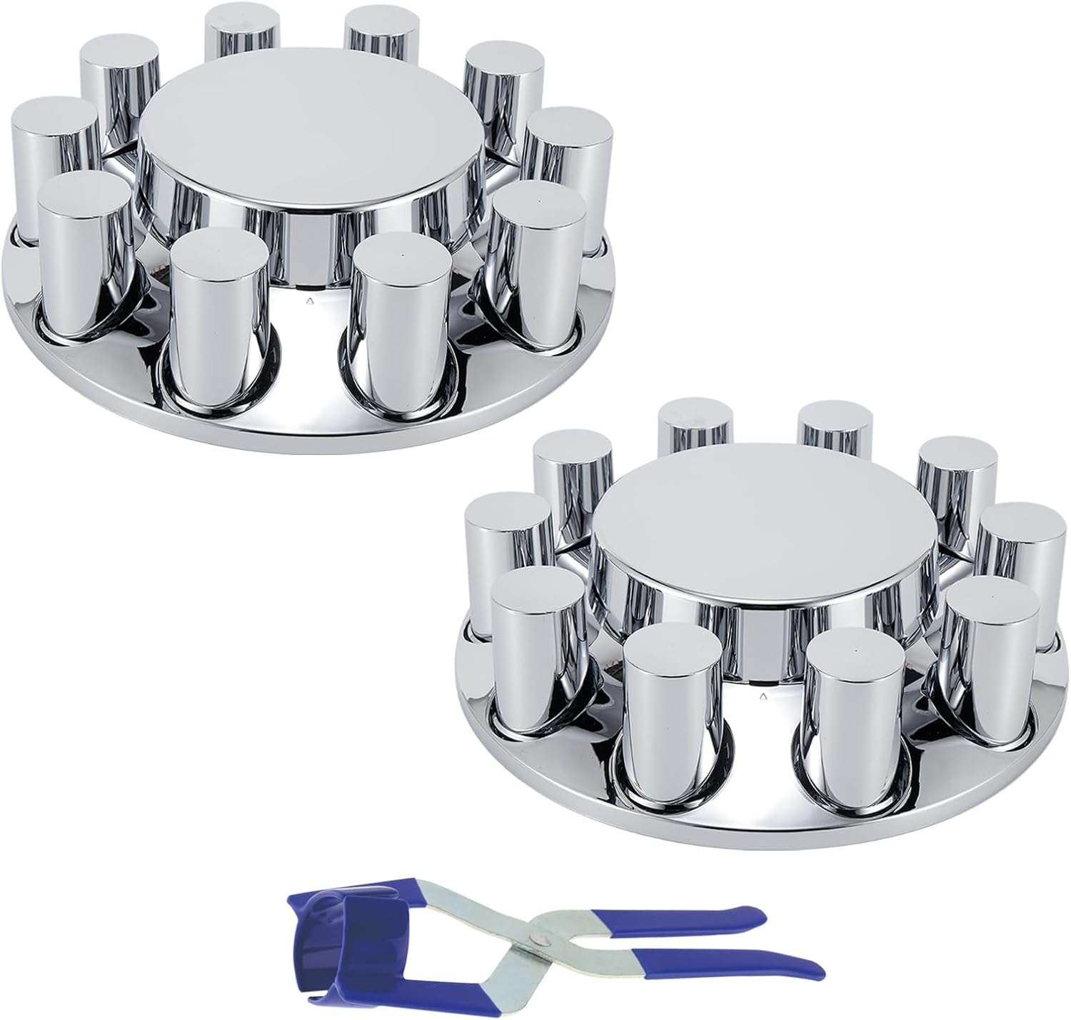 Front Axle Cover Kits ABS Chrome Plastic with 33mm Thread-on Flange Nut Covers for Semi Trucks in Pairs, Flat Top, 2 Set