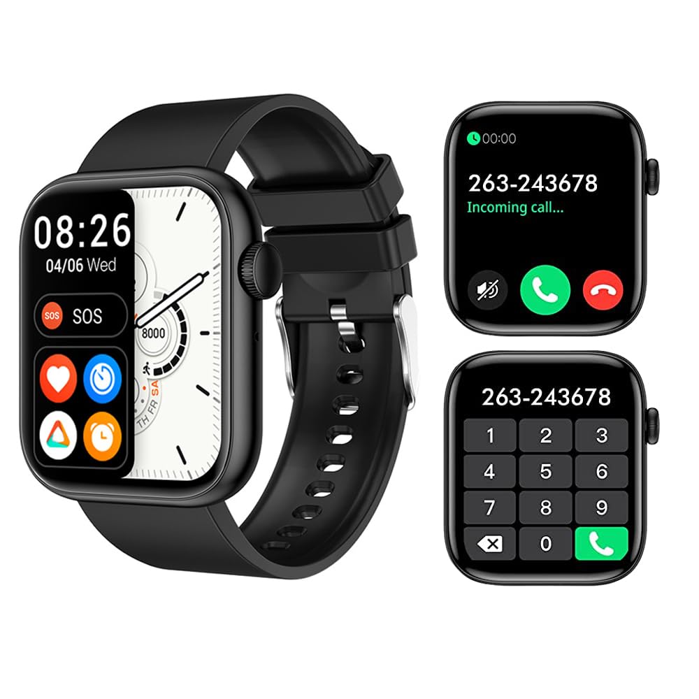 Sport Smart Watch, 1.85" Smartwatch Fitness Tracker for Android iOS Phones with Blood Pressure Heart Rate Tracking, Answer/Make Call, Sport Modes Sleep Monitor Step Counter for Women Men, Black