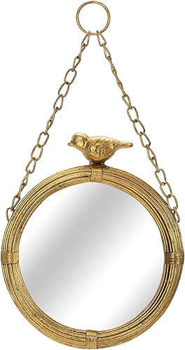 NIKKY HOME Espejos colgantes pequeños decorativos de 6.7 pulgadas, estilo vintage, redondo, con marco de metal, decoración con pájaro para baño,