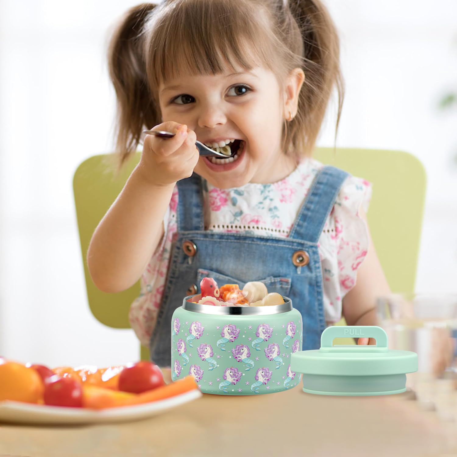 JXXM 8 Oz Thermo Food Jar for Hot & Cold Food for Kids, Insulated Lunch Containers Hot Food Jar,Leak-Proof Vacuum Stainless Steel Wide Mouth Lunch Soup Thermo for School (Blue-Unicorn)