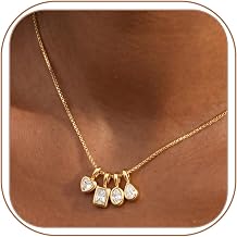 Gold Necklace for Women Dainty Cubic Zircon Pendant Necklace with Removable Heart/Teardrop/Round/Rectangle Pendant Necklace Non Tarnish Gold Diamond Necklaces