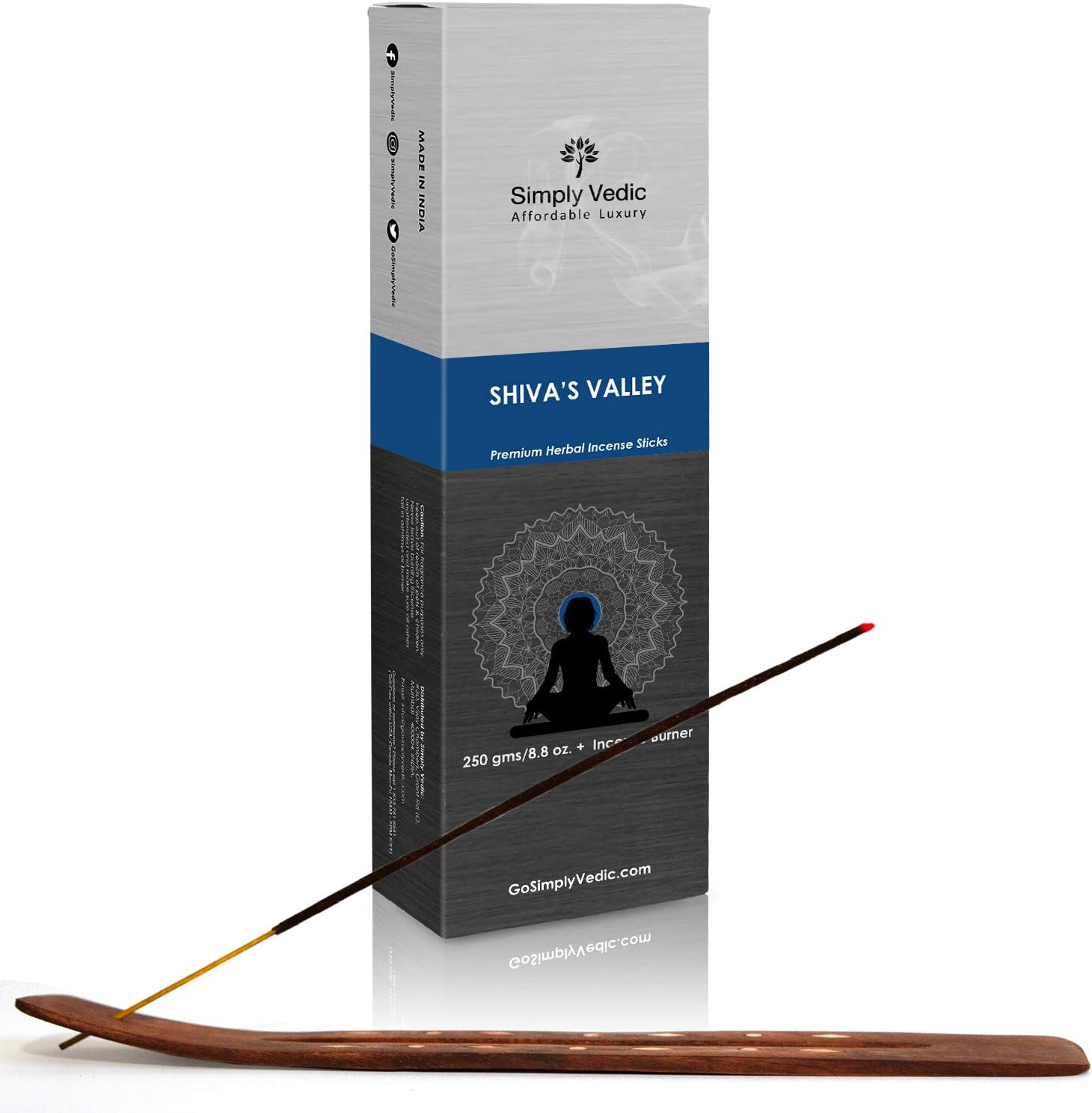 Simply Vedic Shiva’s Valley Premium Incense Stick Agarbatti 250 Grams / 8.8 Oz (Approx 135 Sticks) with Burner for Meditation, Yoga, Spiritual Healing, Prayers, Reiki, Aromatherapy Energy Cleansing.