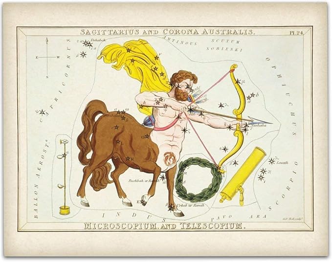 Astrology Posters - Sagittarius Zodiac Constellation Poster - 11x14 Unframed Art Print - Great Vintage Zodiac Poster, Astrology and Aptitude Vintage Home Wall Decor for Astrology Enthusiasts