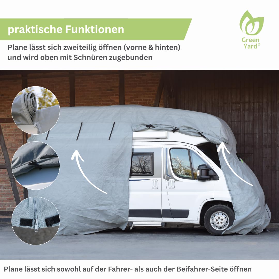 GreenYard® Wohnmobil Schutzhülle Schutzplane Abdeckplane Campingcover (XL 870x235x275 cm)