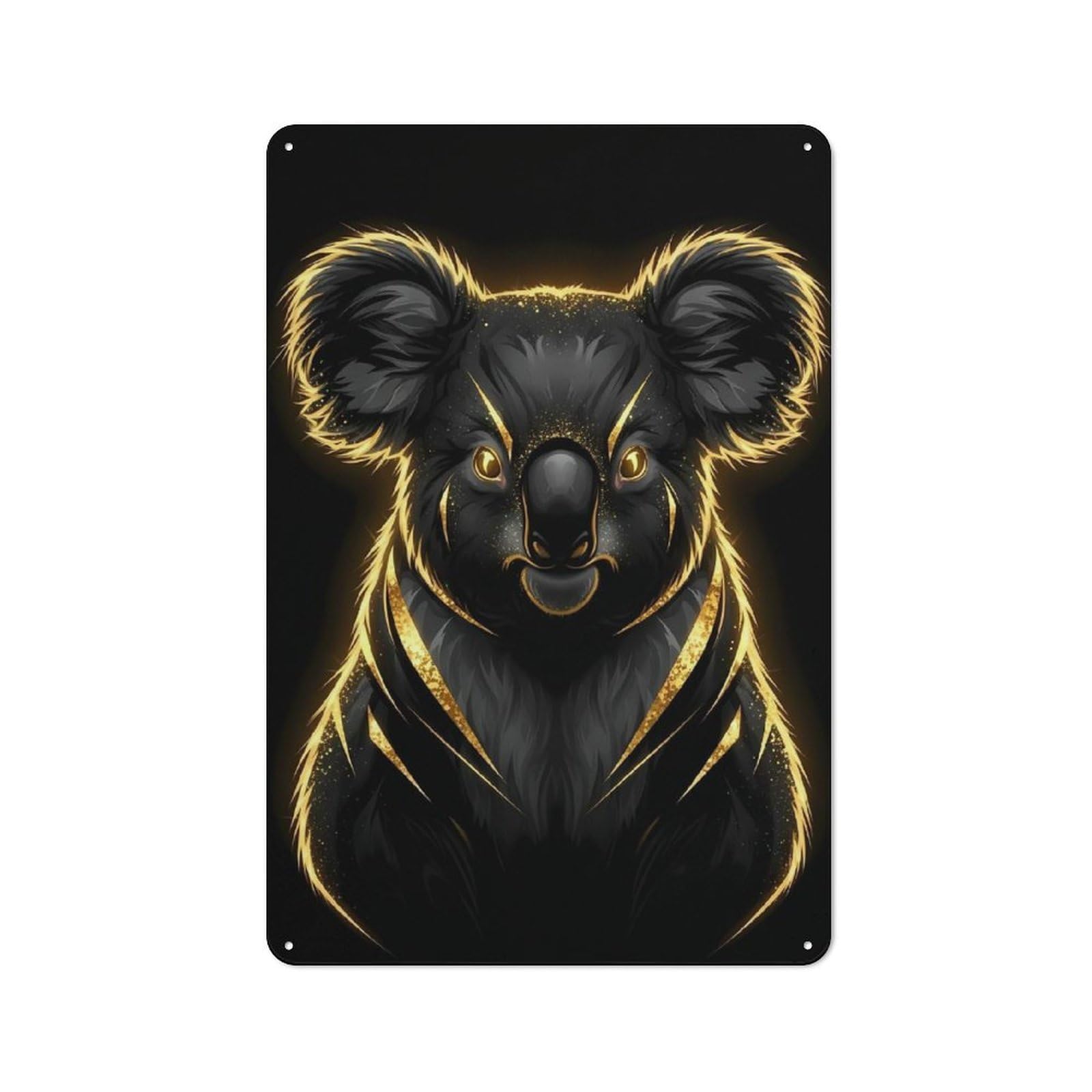 Junmoney Style-4 Garage Style Elegant Black And Gold Koala Portrait Decorative Metal Plaque 30X20cm, Garage Wall Decor For Workshop, Basement, Shed Or Games Room