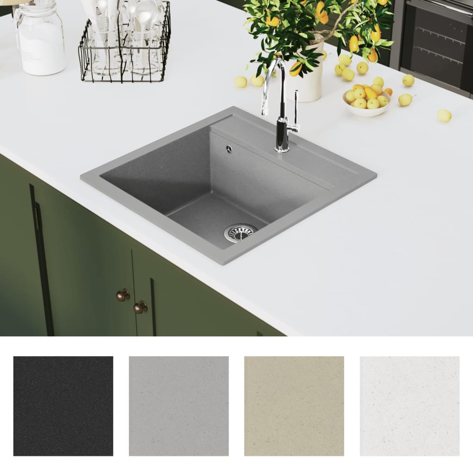 Fregadero de cocina de un seno de granito gris, ShGaxin Mueble Pila Lavadero, Pila Fregadero Cocina, Fregadero Sobre Encimera, Fregadero Baño Encimera, Picas De Cocina