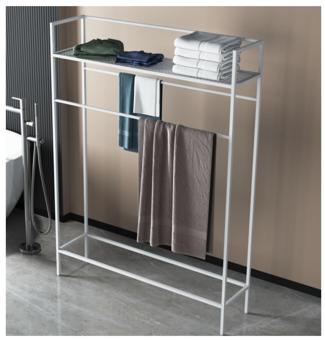 DKRAHRJJ Towel Rack Freestanding Metal Towel Holder Stand with Storashelf Towel Rack Stand for Bathroom/White/70 * 25 * 130Cm