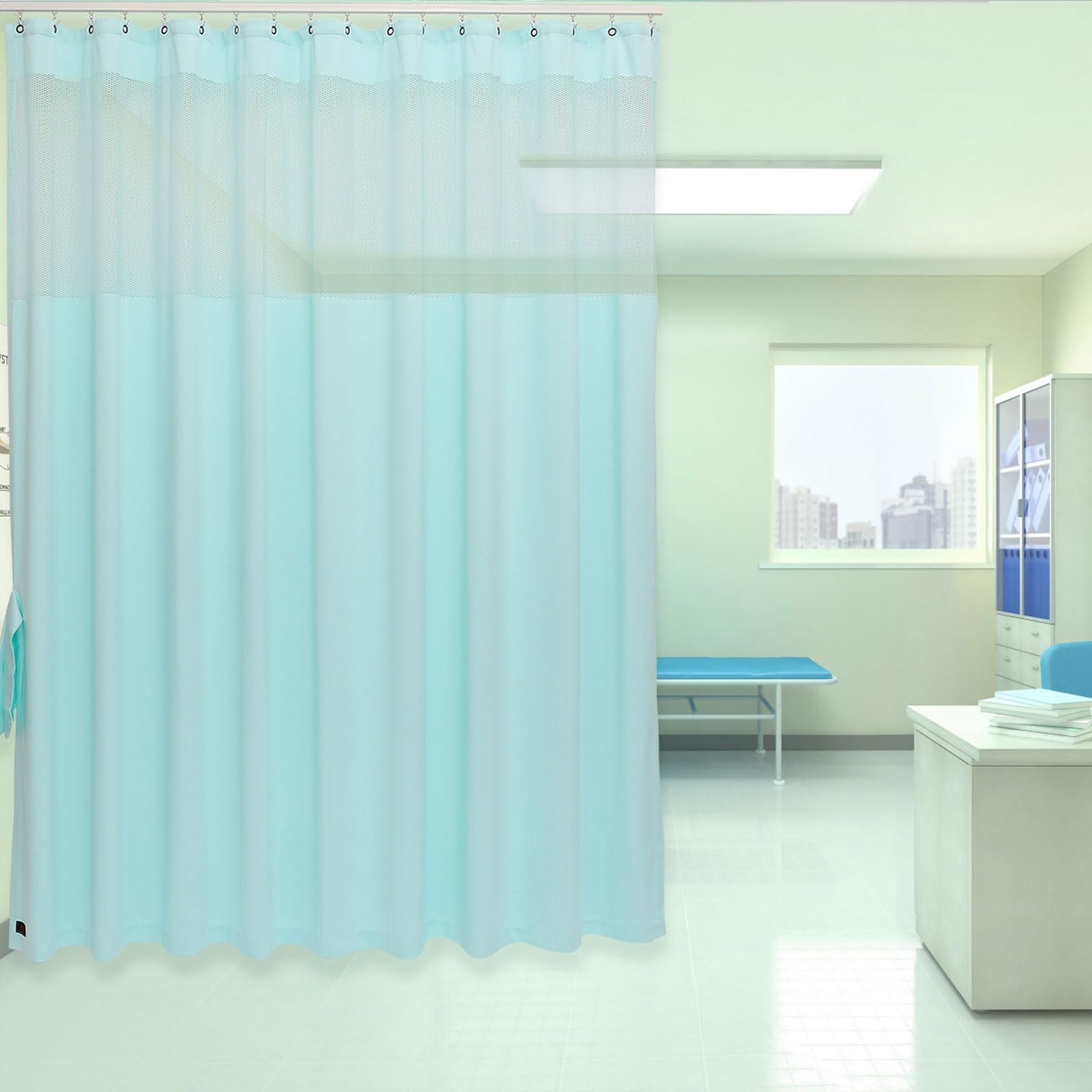 Cortina de hospital ignífuga colgante de privacidad médica para cubículo, cumple con pruebas ignífugas de acuerdo con NFPA-701 (1 panel, azul lago, 9 x 8 pies) 7