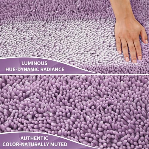 Image of Yimobra Long Bathroom Rugs Runner 60x24 Inch, Extra Thick Soft Absorbent Chenille Bath Mat, Non Slip Machine Washable, Quick Dry Bath Rugs for Bathroom Floor, Tub and Shower, Lilac
