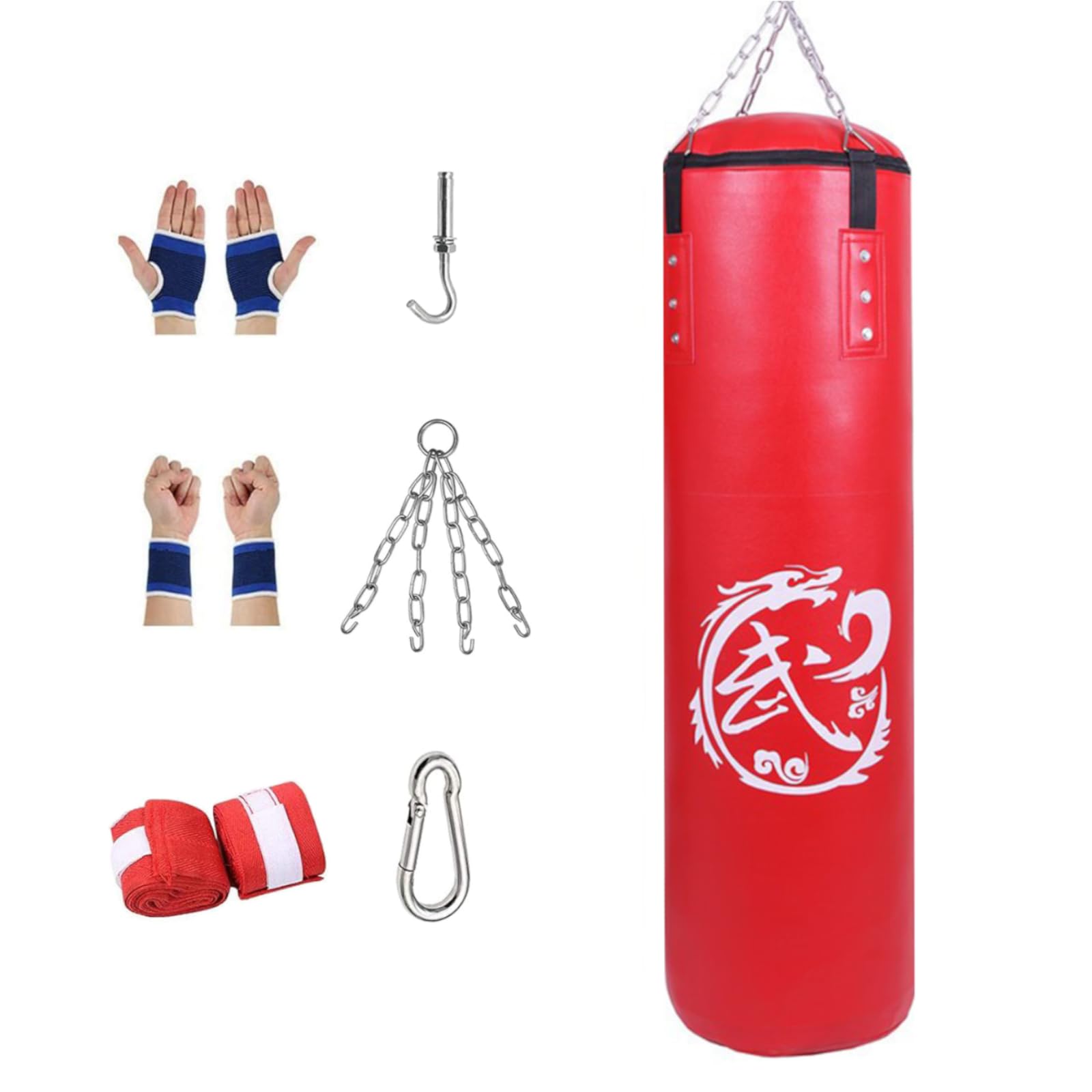 Sac de Boxe Frappe Adulte, 100cm Cuir PU de Haute Qualité, Lourd Equipement d'Entraînement MMA Muay Thai Kickboxing, pour Entraînement de Fitness (sans Sables Rempli)